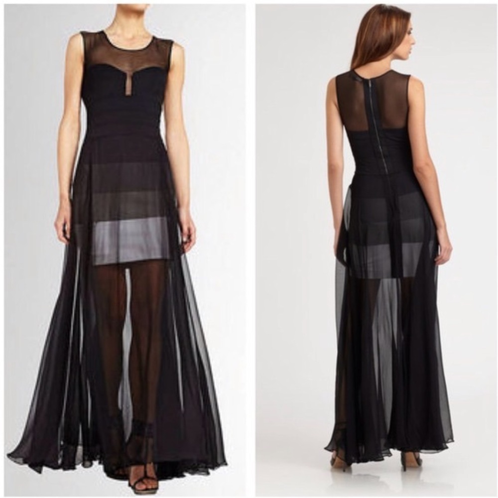 BCBGMaxazria Alai Bandage Maxi dress. Black/Striped Sheer XXS. As seen on PLL